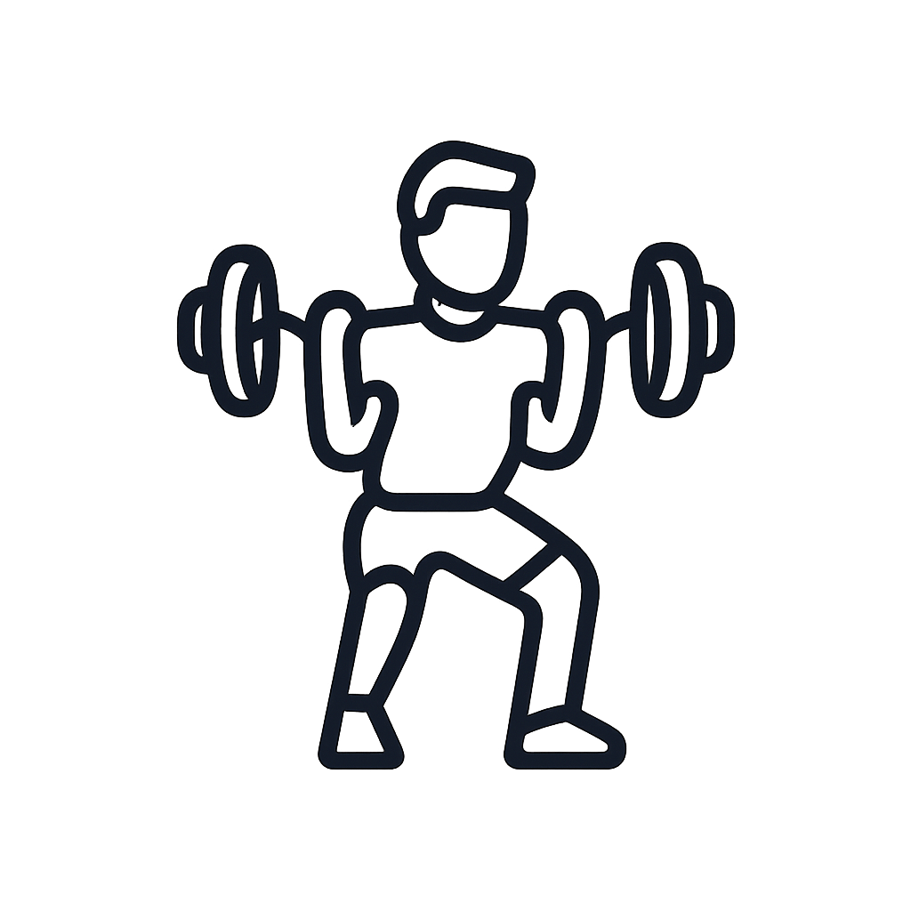 simply illustrated cartoon character of a man exercising with a dumbbell.